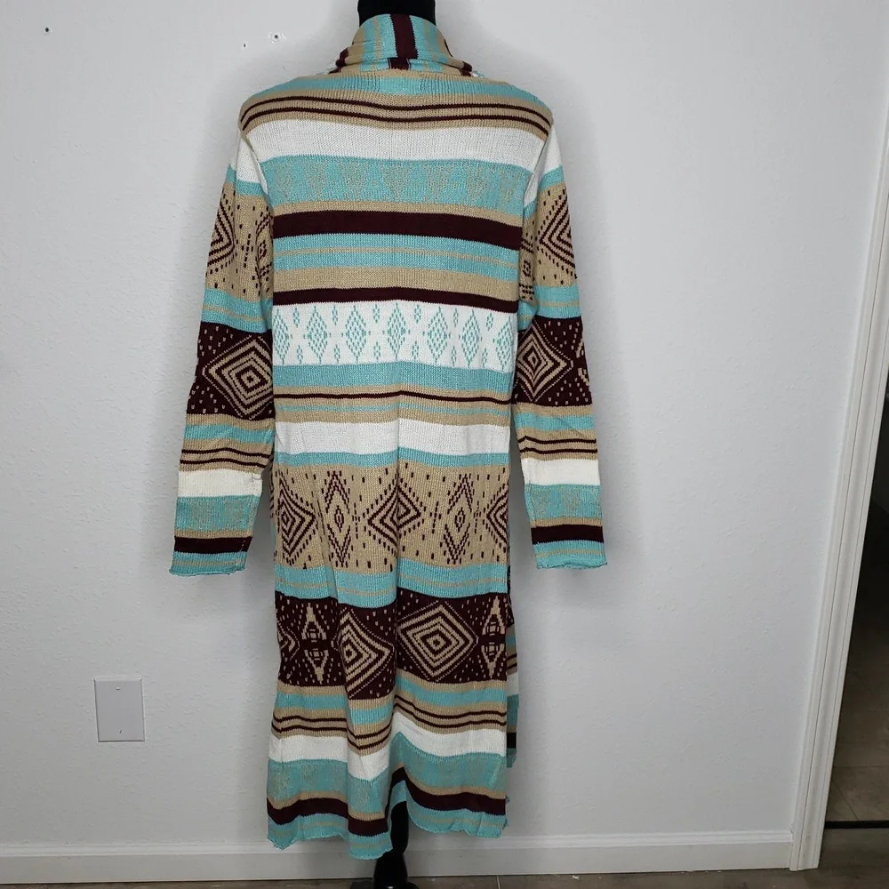 Love Cotton Knit Southwestern Asymmetric Long Line Open Front Cardigan Size M/L